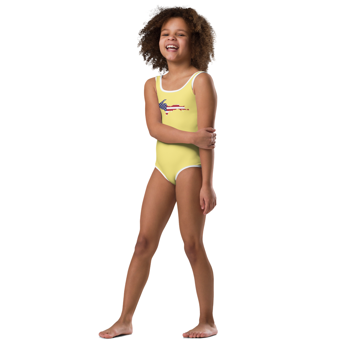 Michigan Upper Peninsula Toddler Swimsuit (w/ UP USA Flag) | Cherry Yellow