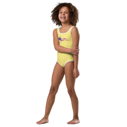 Michigan Upper Peninsula Toddler Swimsuit (w/ UP USA Flag) | Cherry Yellow