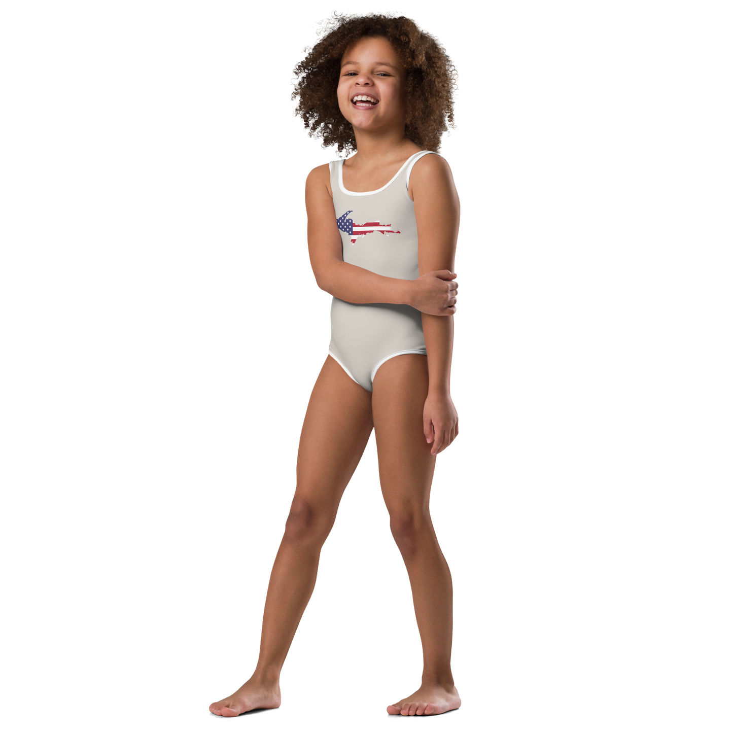 Michigan Upper Peninsula Toddler Swimsuit (w/ UP USA Flag) | Canvas Color