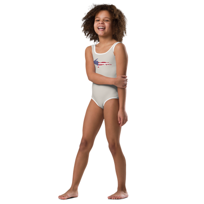 Michigan Upper Peninsula Toddler Swimsuit (w/ UP USA Flag) | Canvas Color