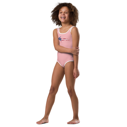 Michigan Upper Peninsula Toddler Swimsuit (w/ UP USA Flag) | Strawberry Pink