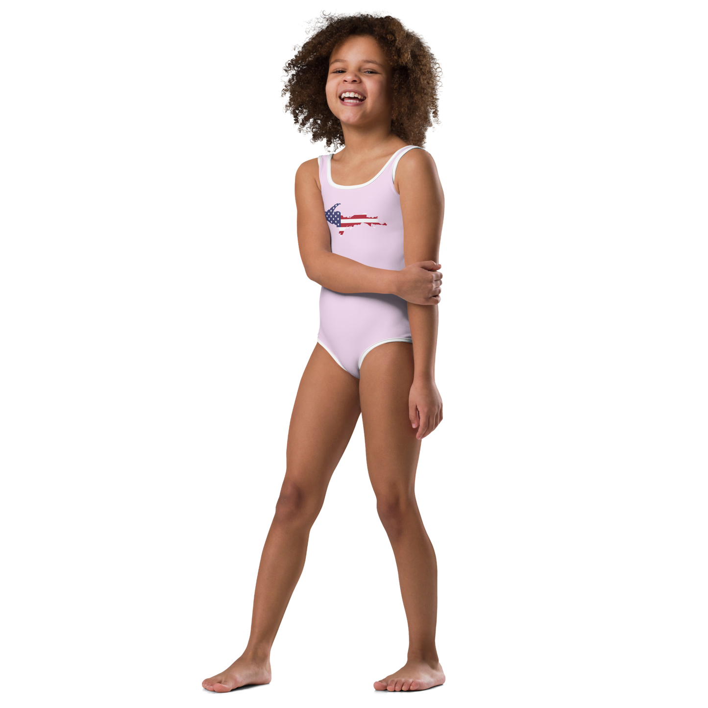 Michigan Upper Peninsula Toddler Swimsuit (w/ UP USA Flag) | Pale Lavender