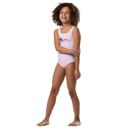 Michigan Upper Peninsula Toddler Swimsuit (w/ UP USA Flag) | Pale Lavender