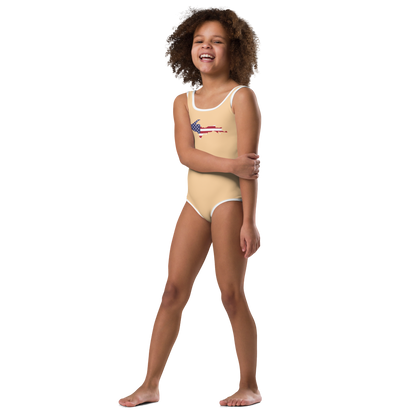 Michigan Upper Peninsula Toddler Swimsuit (w/ UP USA Flag) | Pale Apricot