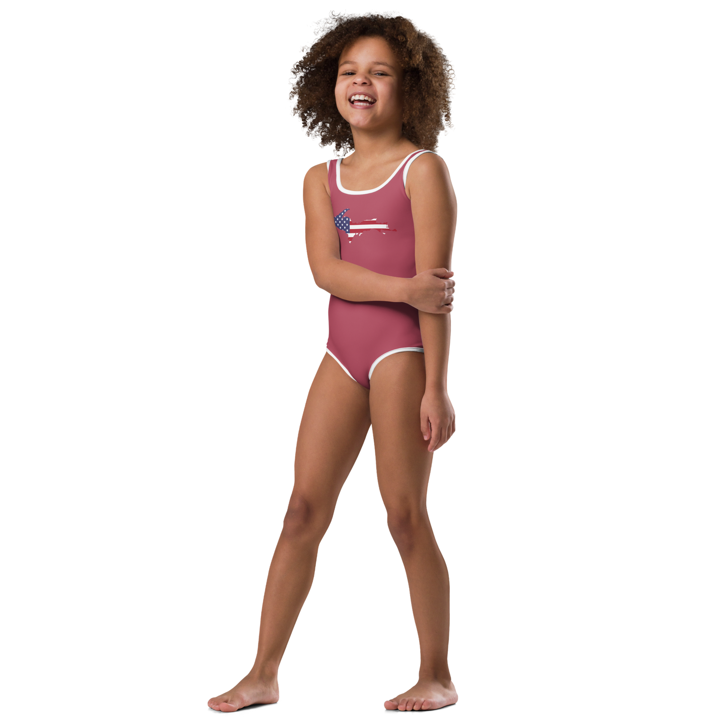 Michigan Upper Peninsula Toddler Swimsuit (w/ UP USA Flag) | Popstar Pink