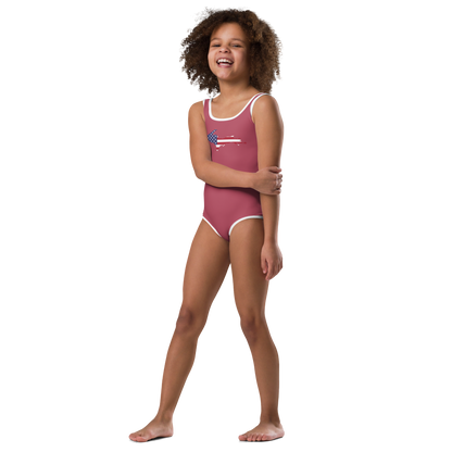 Michigan Upper Peninsula Toddler Swimsuit (w/ UP USA Flag) | Popstar Pink