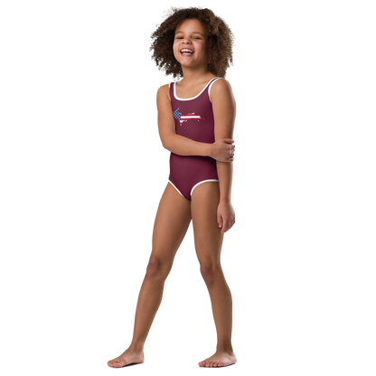 Michigan Upper Peninsula Toddler Swimsuit (w/ UP USA Flag) | Old Mission Burgundy