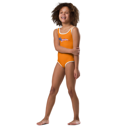 Michigan Upper Peninsula Toddler Swimsuit (w/ UP USA Flag) | Safety Orange