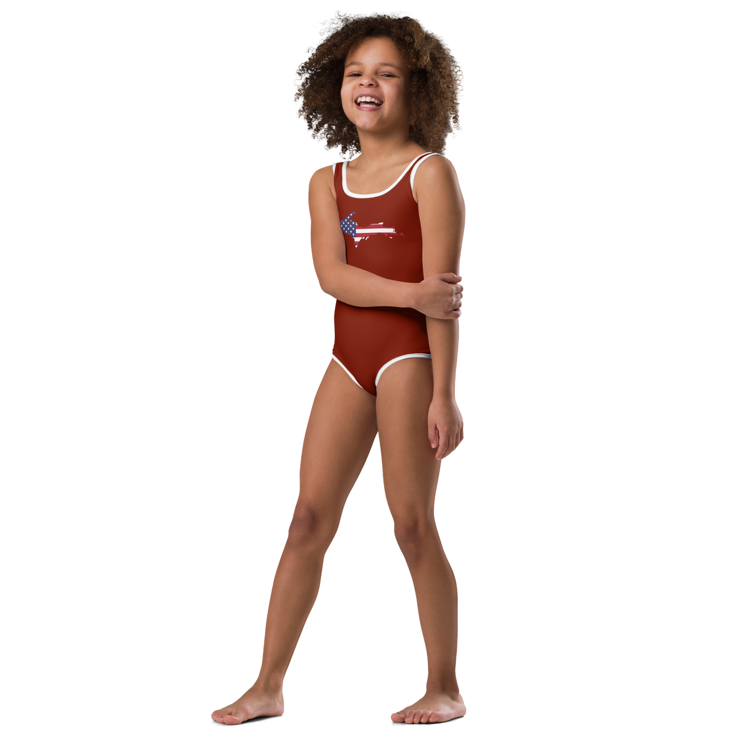 Michigan Upper Peninsula Toddler Swimsuit (w/ UP USA Flag) | Cherryland Red