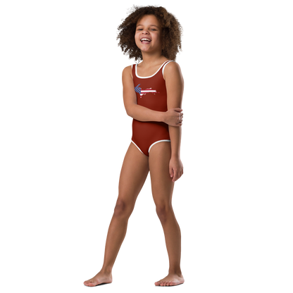 Michigan Upper Peninsula Toddler Swimsuit (w/ UP USA Flag) | Cherryland Red