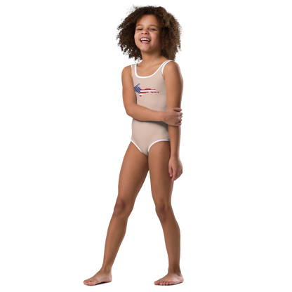 Michigan Upper Peninsula Toddler Swimsuit (w/ UP USA Flag) | Rose Gold