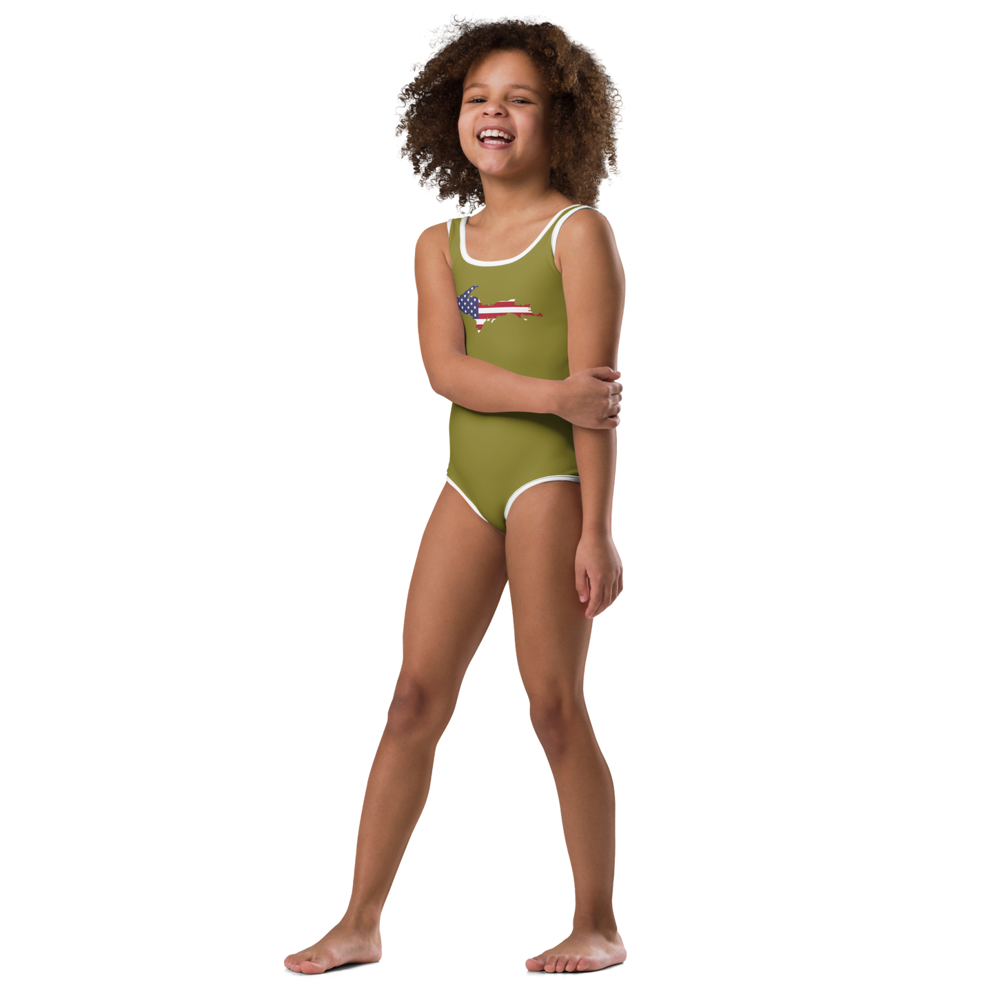 Michigan Upper Peninsula Toddler Swimsuit (w/ UP USA Flag) | Scrub Gold