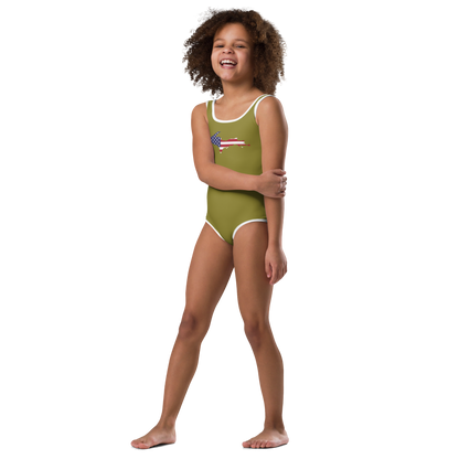 Michigan Upper Peninsula Toddler Swimsuit (w/ UP USA Flag) | Scrub Gold