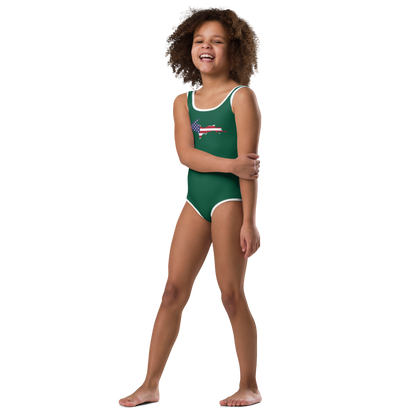 Michigan Upper Peninsula Toddler Swimsuit (w/ UP USA Flag) | Superior Green