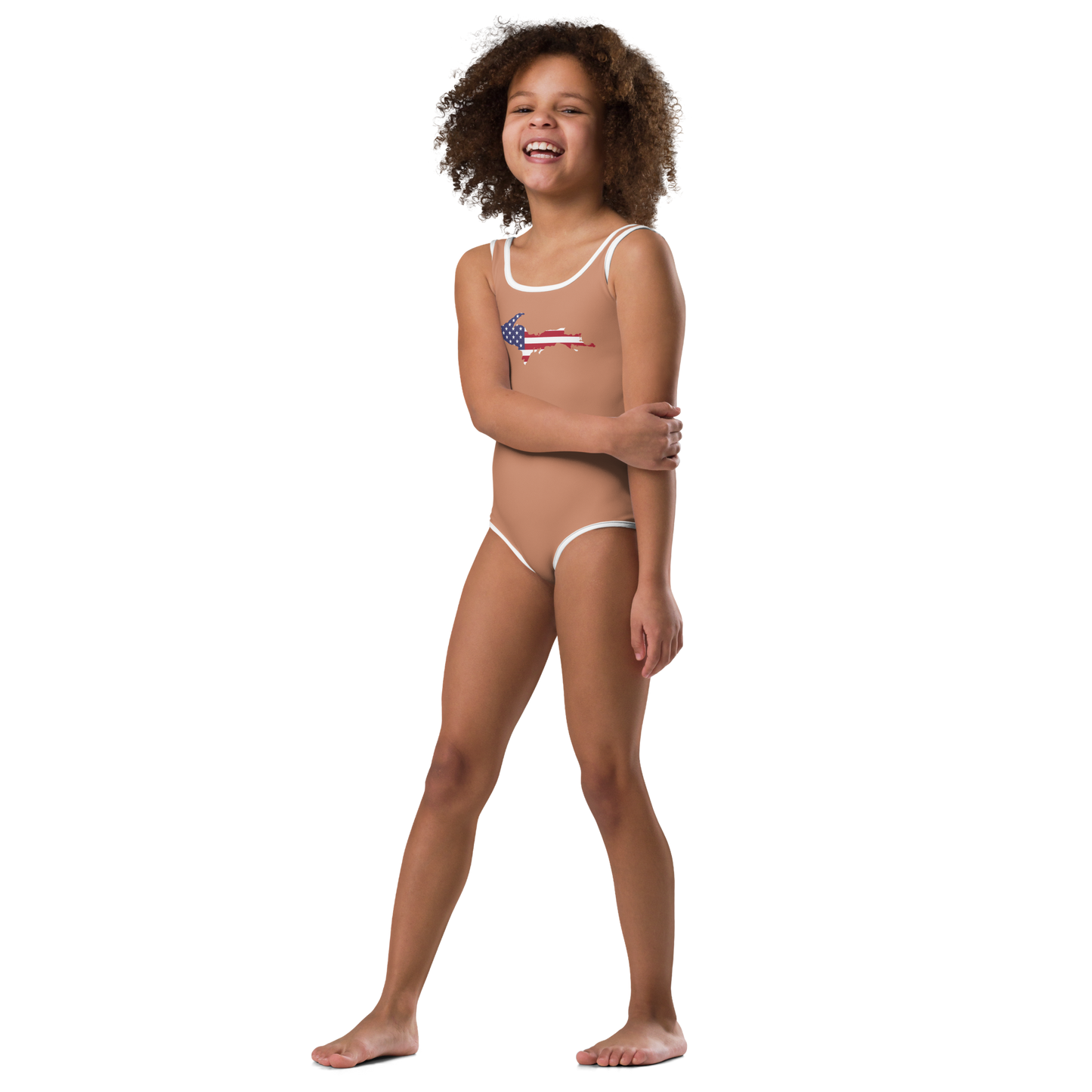 Michigan Upper Peninsula Toddler Swimsuit (w/ UP USA Flag) | Copper Color