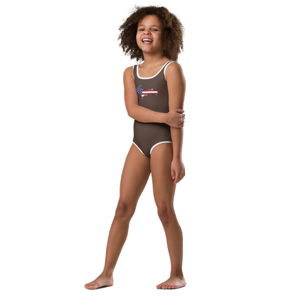 Michigan Upper Peninsula Toddler Swimsuit (w/ UP USA Flag) | Hickory Color