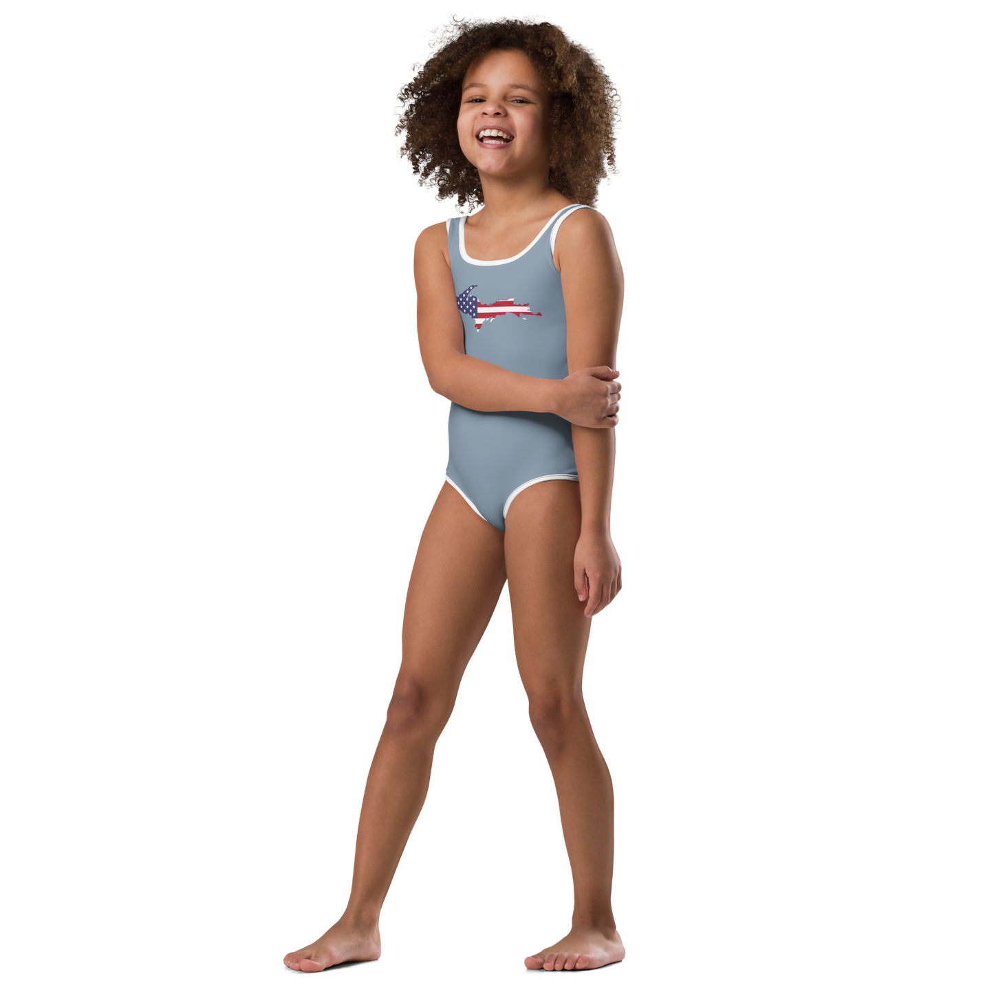 Michigan Upper Peninsula Toddler Swimsuit (w/ UP USA Flag) | B-24 Grey