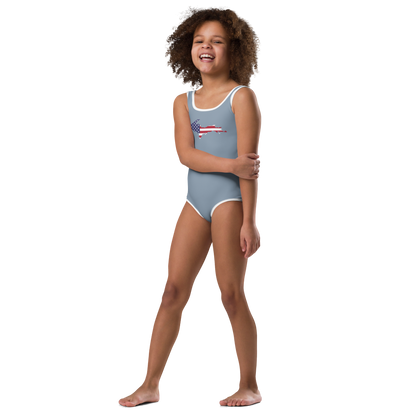 Michigan Upper Peninsula Toddler Swimsuit (w/ UP USA Flag) | B-24 Grey