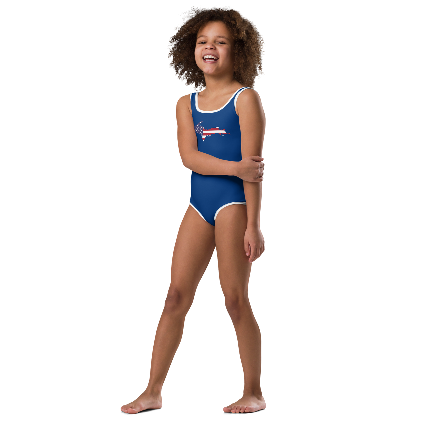 Michigan Upper Peninsula Toddler Swimsuit (w/ UP USA Flag) | Dearborn Blue