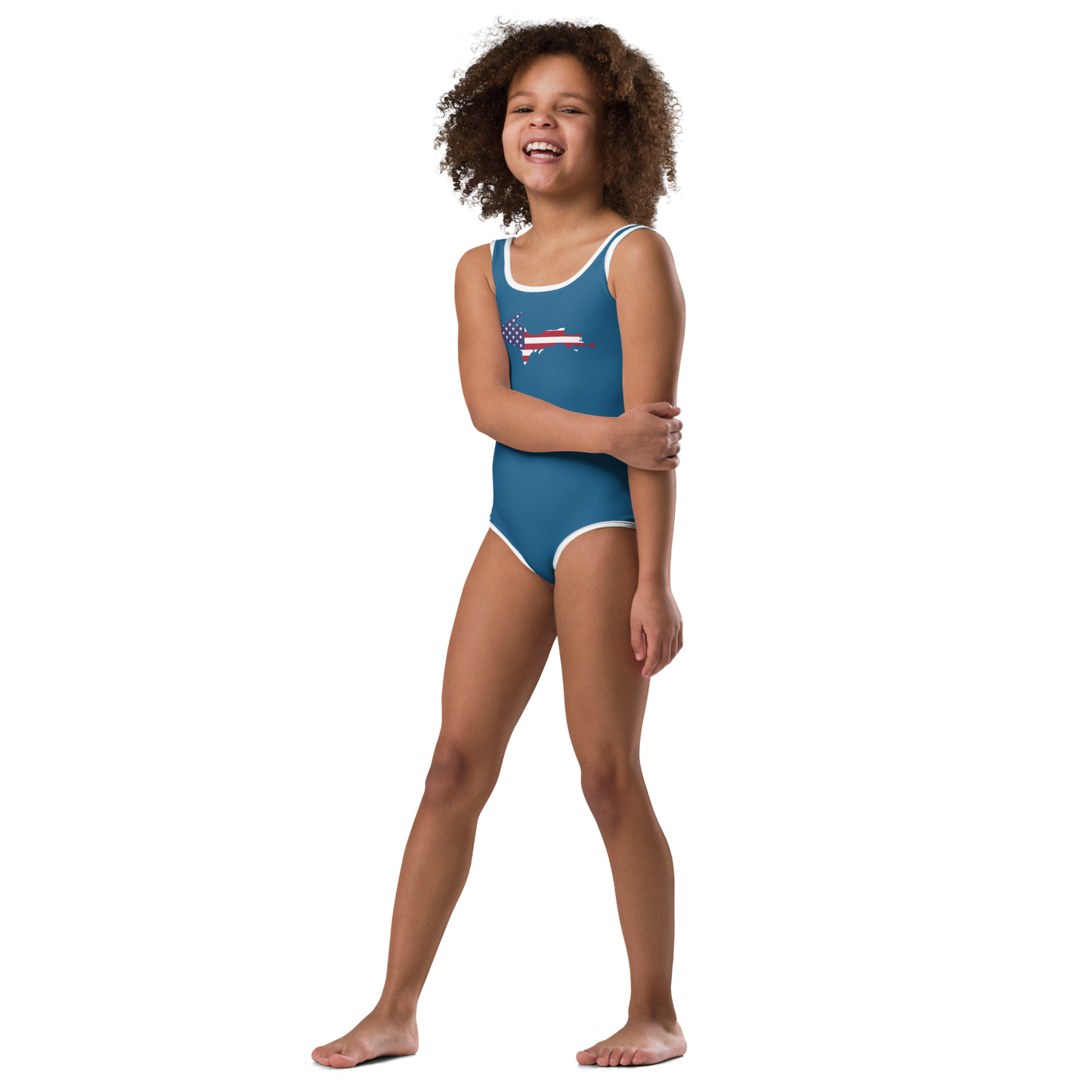 Michigan Upper Peninsula Toddler Swimsuit (w/ UP USA Flag) | Blueberry