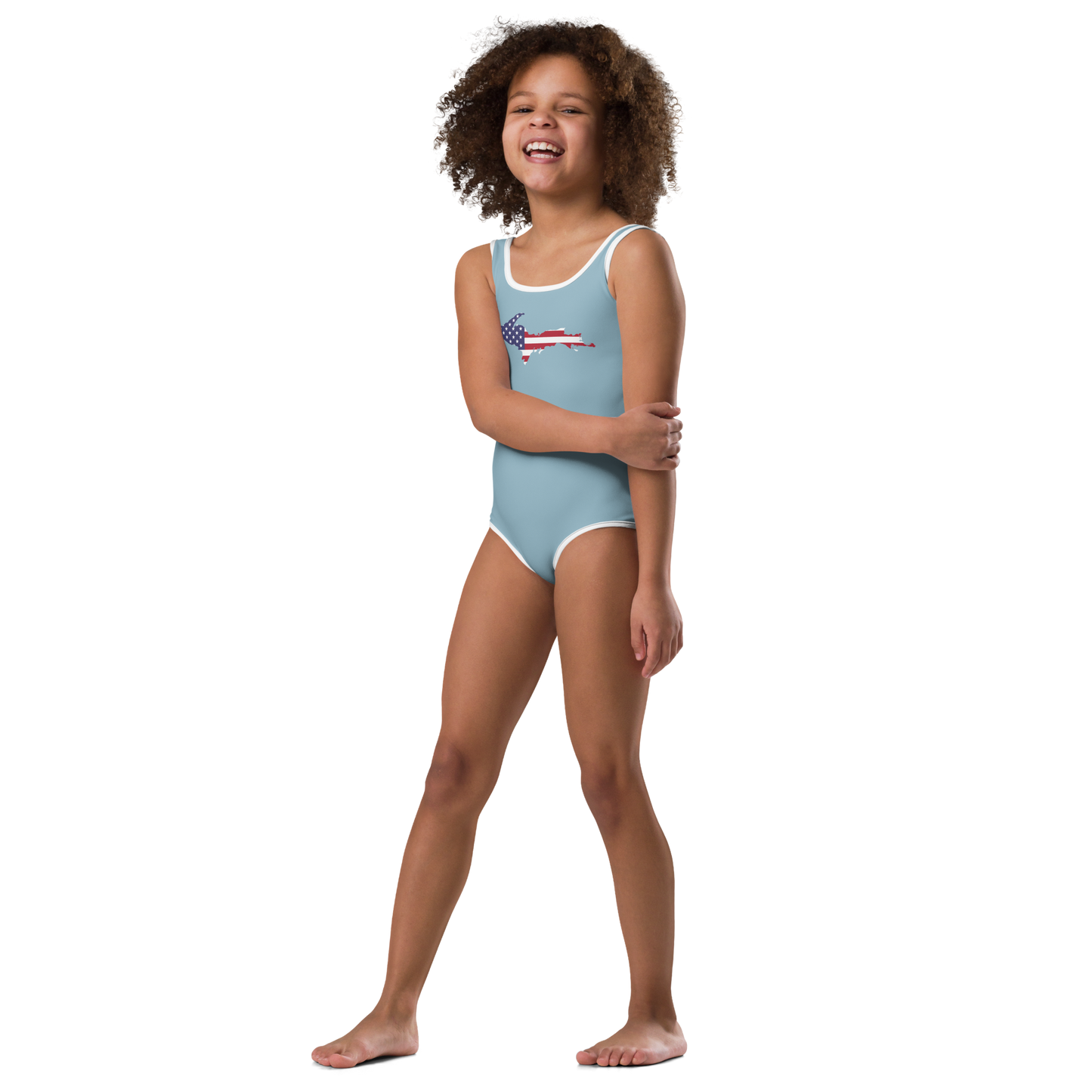 Michigan Upper Peninsula Toddler Swimsuit (w/ UP USA Flag) | Opal Blue