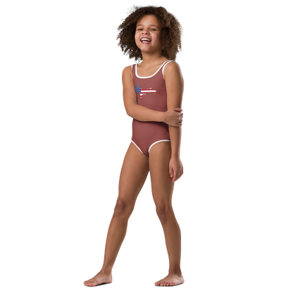 Michigan Upper Peninsula Toddler Swimsuit (w/ UP USA Flag) | Ore Dock Red