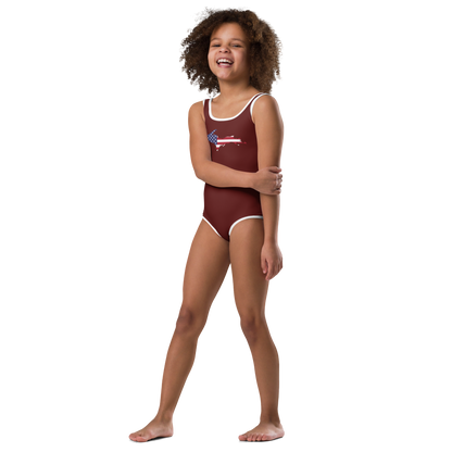 Michigan Upper Peninsula Toddler Swimsuit (w/ UP USA Flag) | Cherrywood Color