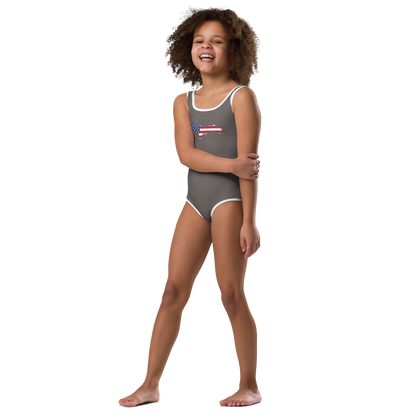 Michigan Upper Peninsula Toddler Swimsuit (w/ UP USA Flag) | Warren Tank Grey