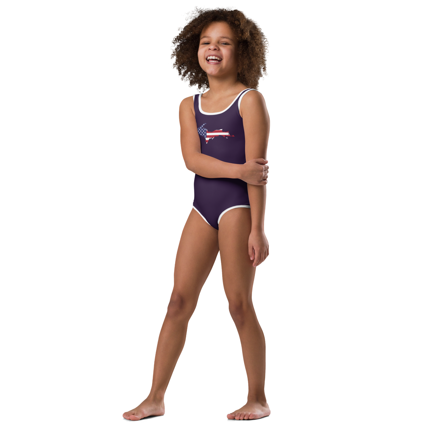 Michigan Upper Peninsula Toddler Swimsuit (w/ UP USA Flag) | Blackcurrant