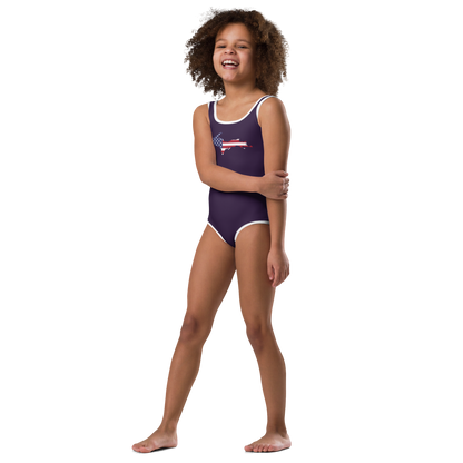 Michigan Upper Peninsula Toddler Swimsuit (w/ UP USA Flag) | Blackcurrant