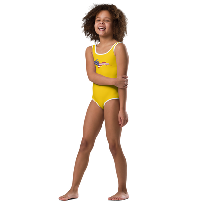 Michigan Upper Peninsula Toddler Swimsuit (w/ UP USA Flag) | Gold