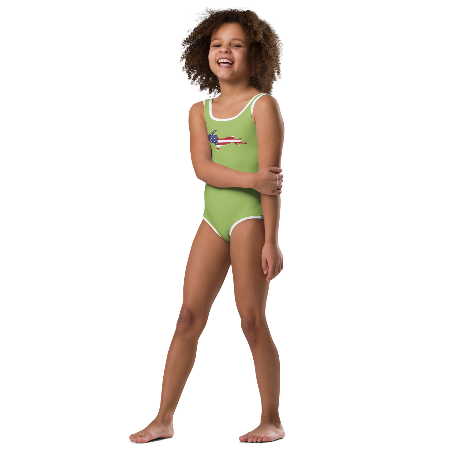 Michigan Upper Peninsula Toddler Swimsuit (w/ UP USA Flag) | Gooseberry Green