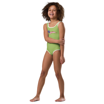 Michigan Upper Peninsula Toddler Swimsuit (w/ UP USA Flag) | Gooseberry Green