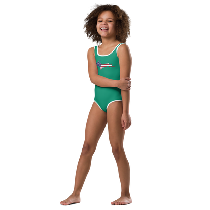 Michigan Upper Peninsula Toddler Swimsuit (w/ UP USA Flag) | Emerald Green