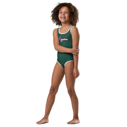 Michigan Upper Peninsula Toddler Swimsuit (w/ UP USA Flag) | Laconic Green