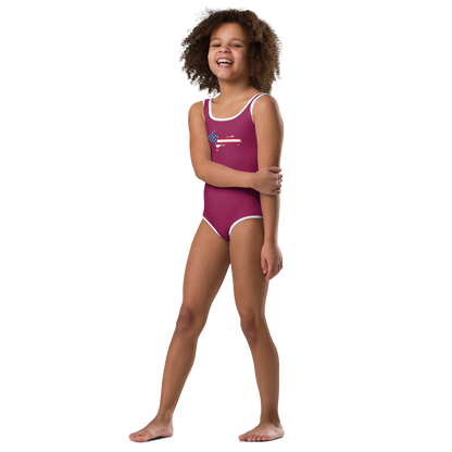 Michigan Upper Peninsula Toddler Swimsuit (w/ UP USA Flag) | Ruby Red