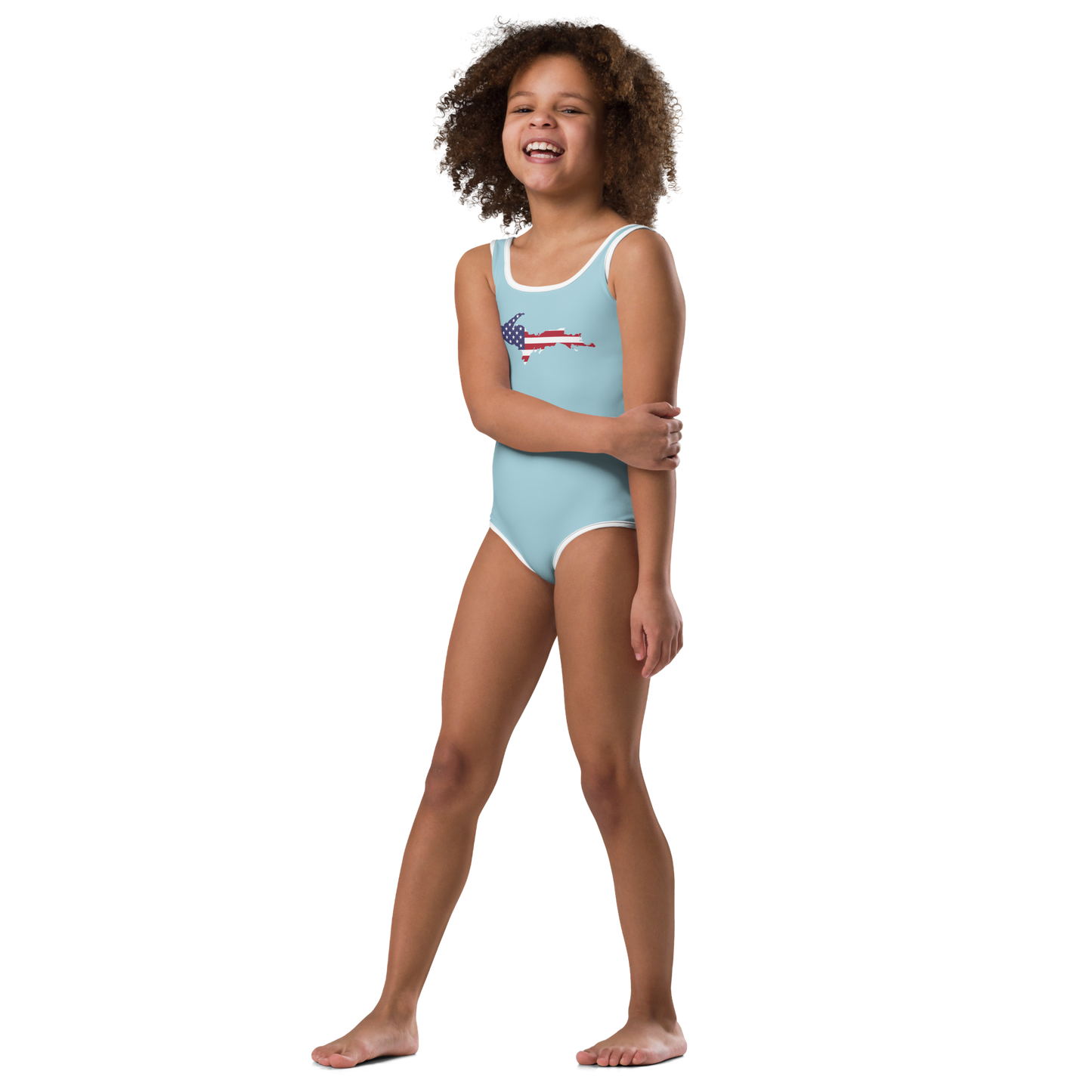 Michigan Upper Peninsula Toddler Swimsuit (w/ UP USA Flag) | '58 Caddie Blue