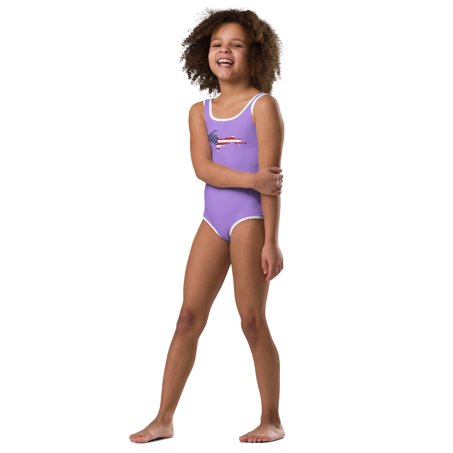 Michigan Upper Peninsula Toddler Swimsuit (w/ UP USA Flag) | Lavender