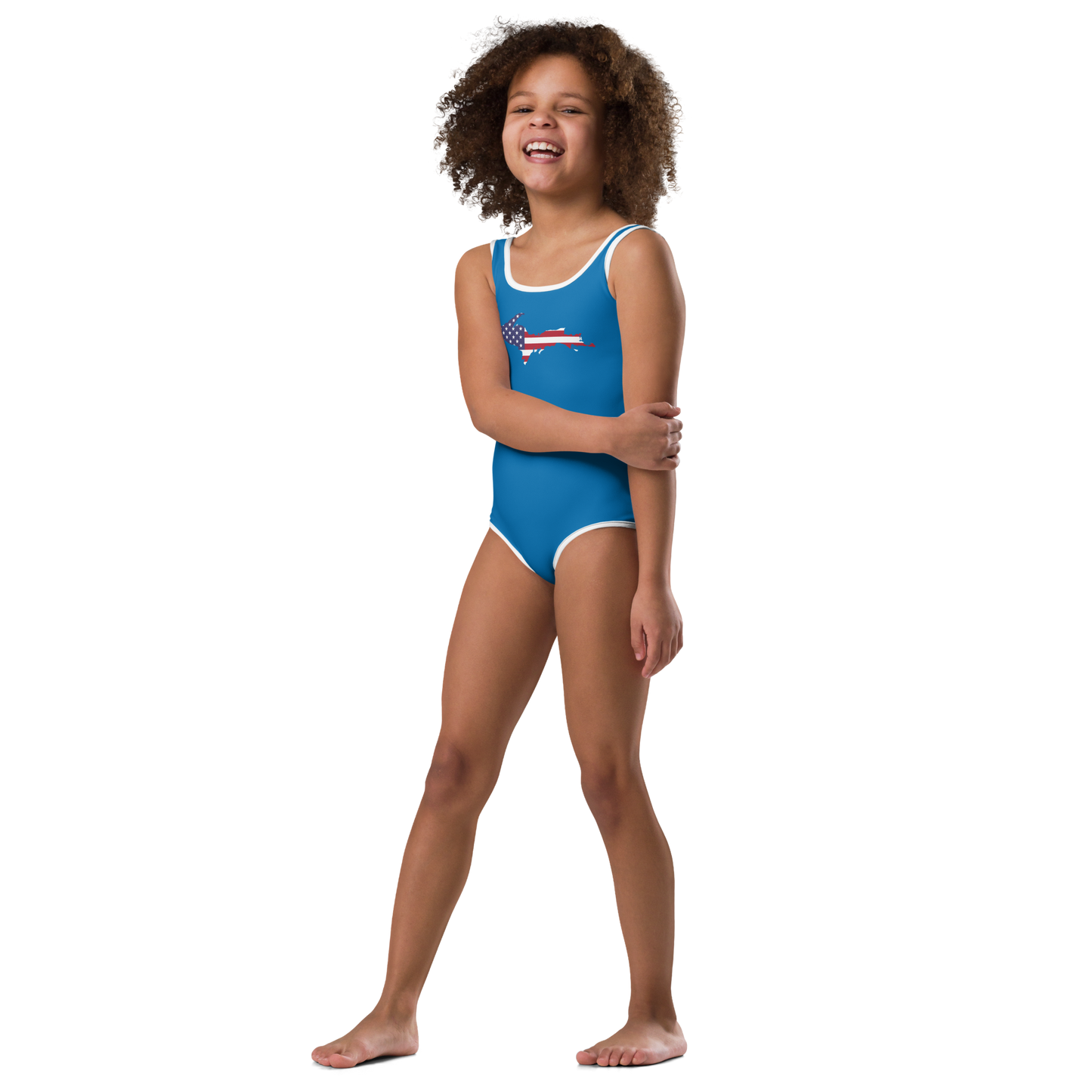 Michigan Upper Peninsula Toddler Swimsuit (w/ UP USA Flag) | Azure