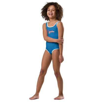 Michigan Upper Peninsula Toddler Swimsuit (w/ UP USA Flag) | Azure