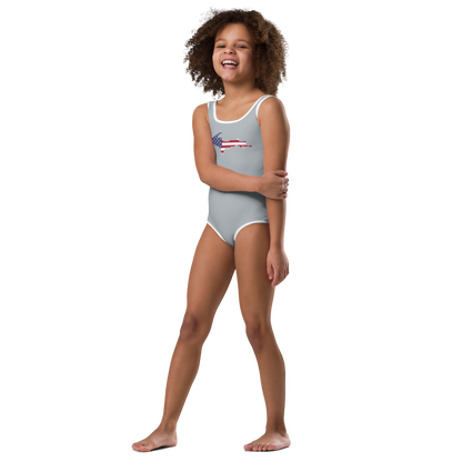 Michigan Upper Peninsula Toddler Swimsuit (w/ UP USA Flag) | Silver