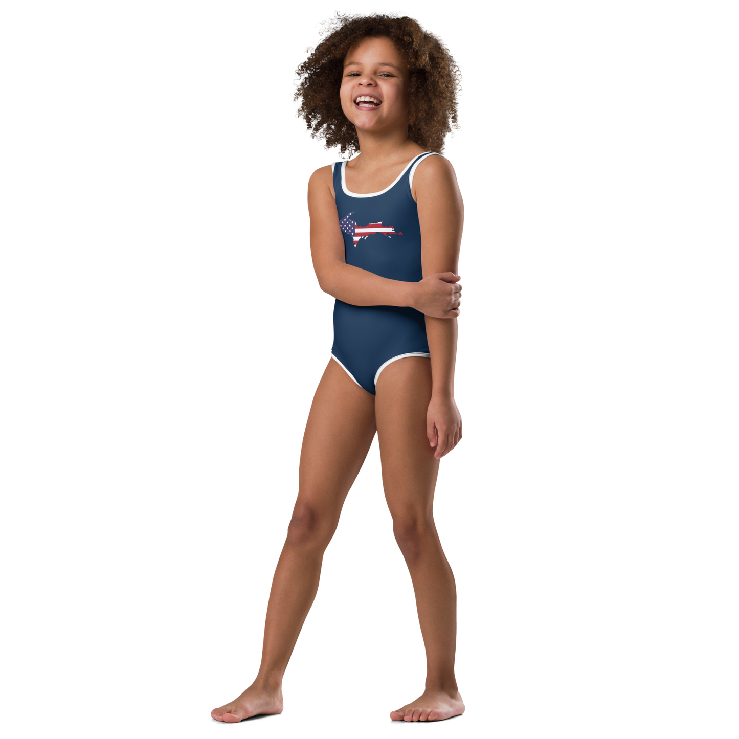 Michigan Upper Peninsula Toddler Swimsuit (w/ UP USA Flag) | Navy