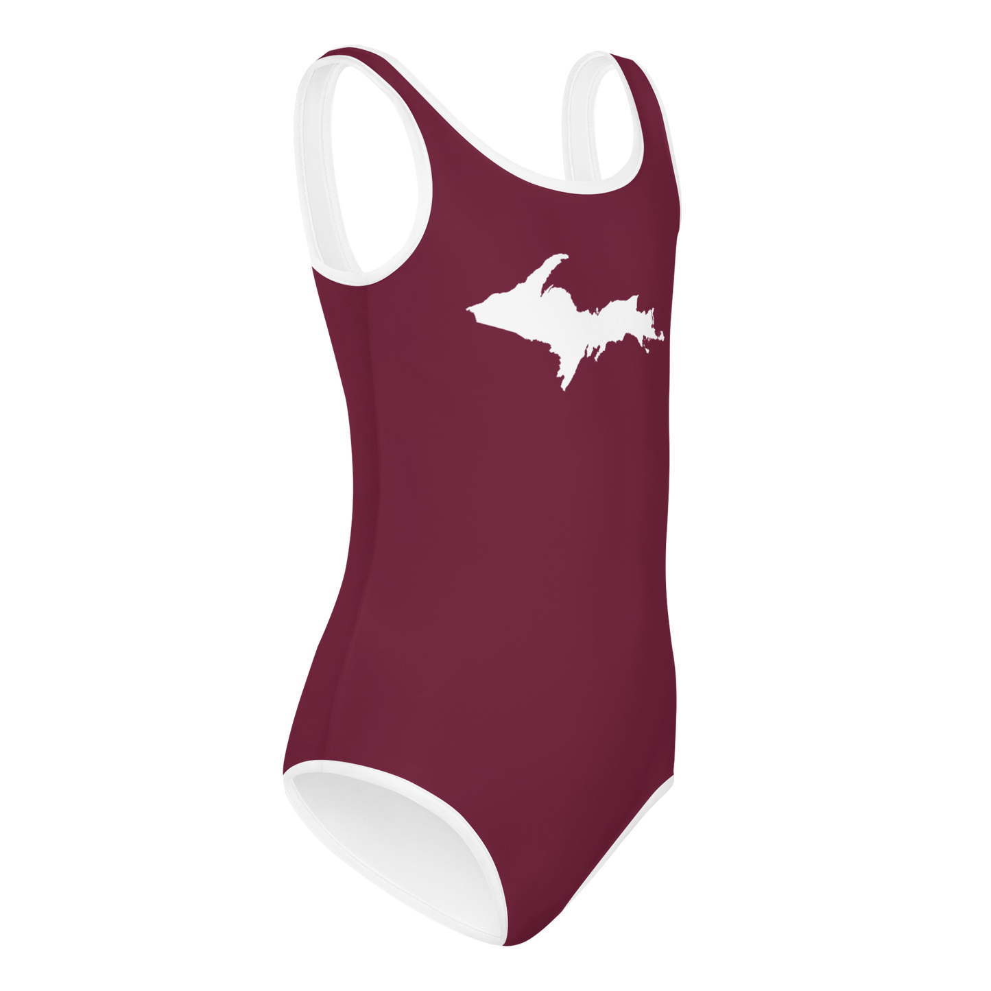 Michigan Upper Peninsula Toddler Swimsuit (w/ UP Outline) | Old Mission Burgundy