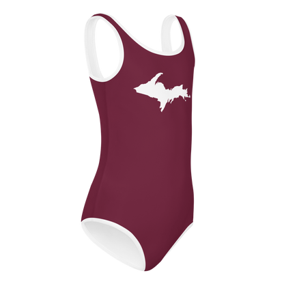 Michigan Upper Peninsula Toddler Swimsuit (w/ UP Outline) | Old Mission Burgundy