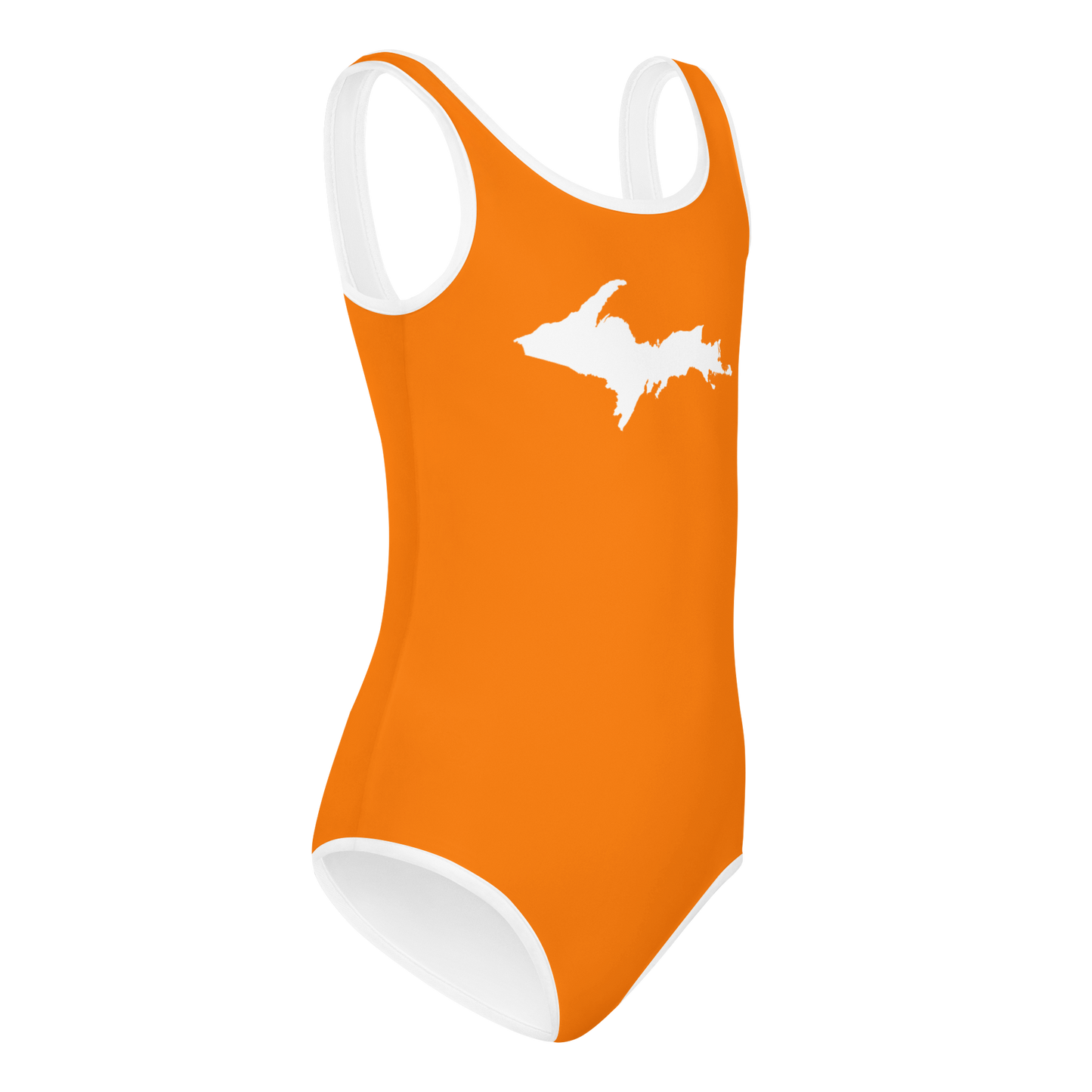 Michigan Upper Peninsula Toddler Swimsuit (w/ UP Outline) | Safety Orange