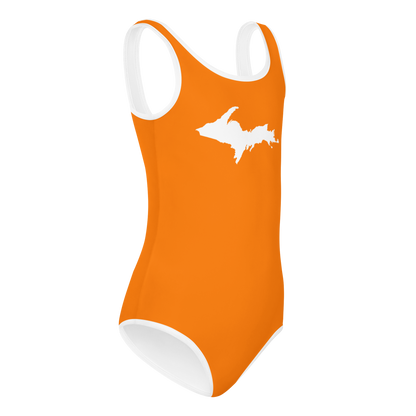 Michigan Upper Peninsula Toddler Swimsuit (w/ UP Outline) | Safety Orange