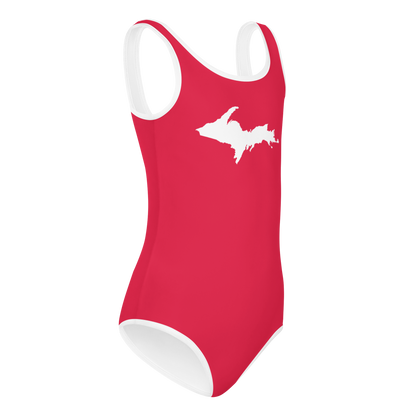 Michigan Upper Peninsula Toddler Swimsuit (w/ UP Outline) | Lighthouse Red