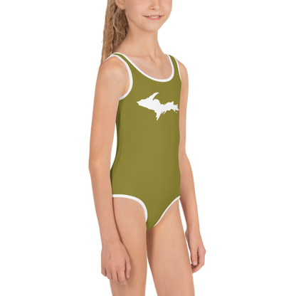 Michigan Upper Peninsula Toddler Swimsuit (w/ UP Outline) | Scrub Gold