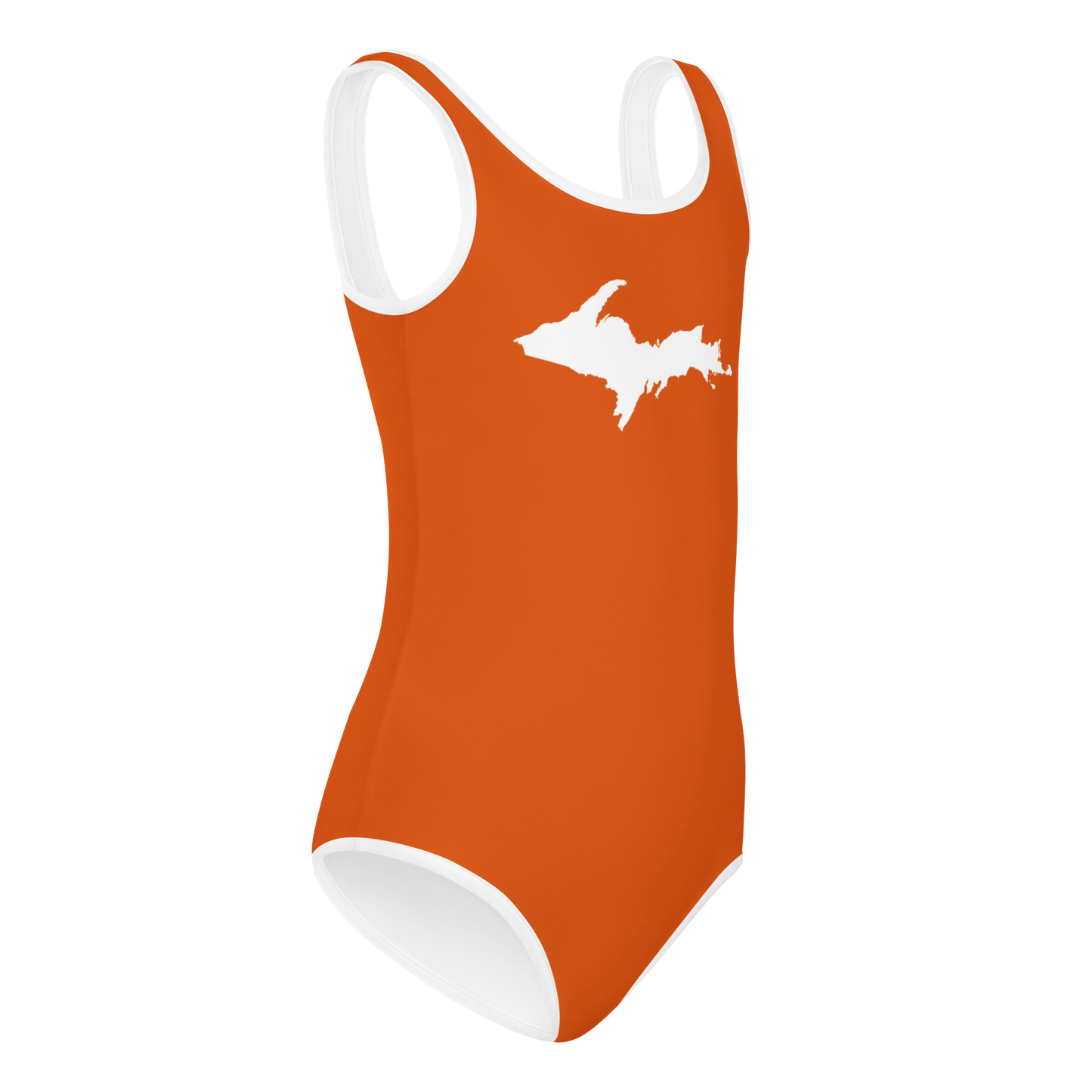 Michigan Upper Peninsula Toddler Swimsuit (w/ UP Outline) | Maple Leaf Orange