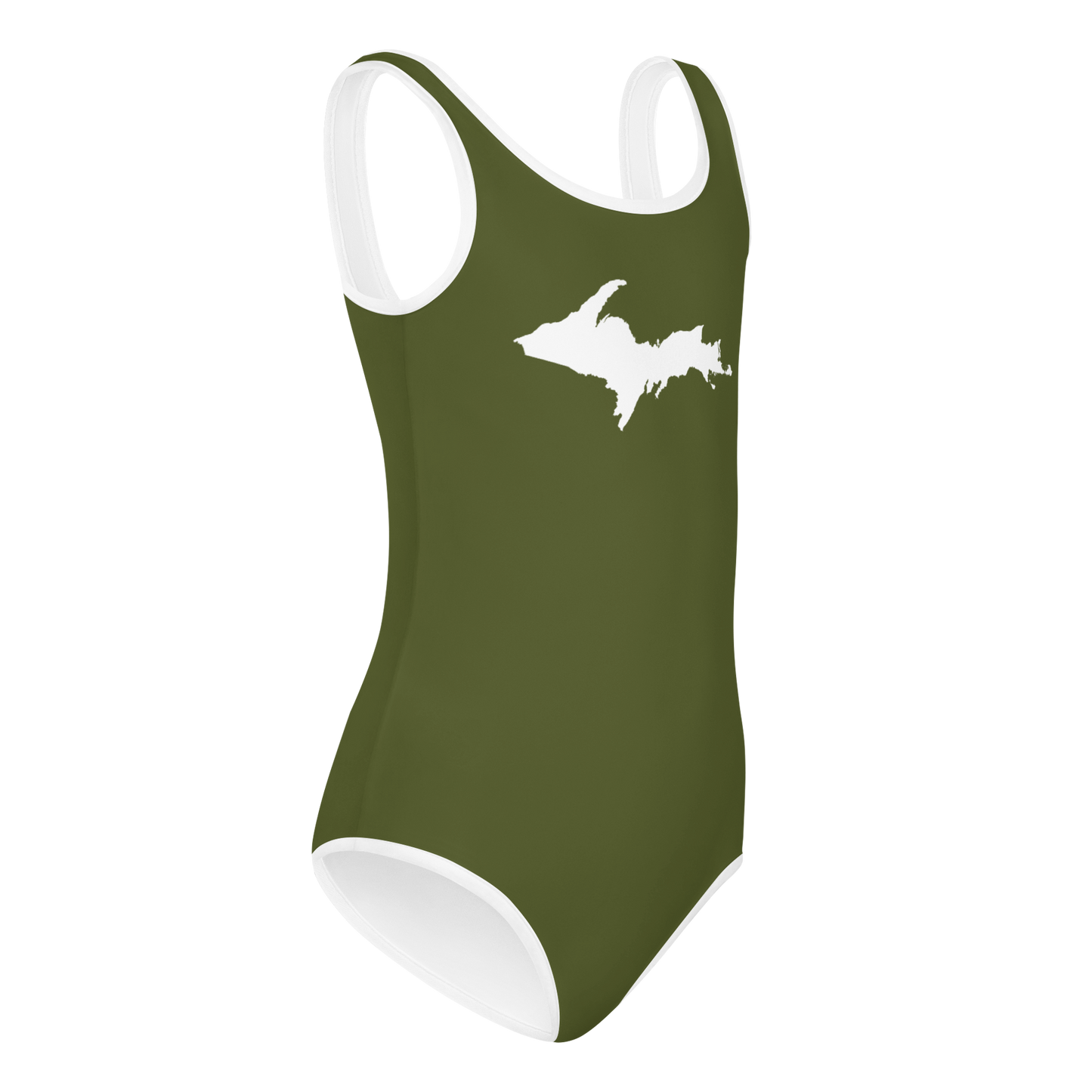 Michigan Upper Peninsula Toddler Swimsuit (w/ UP Outline) | Army Green